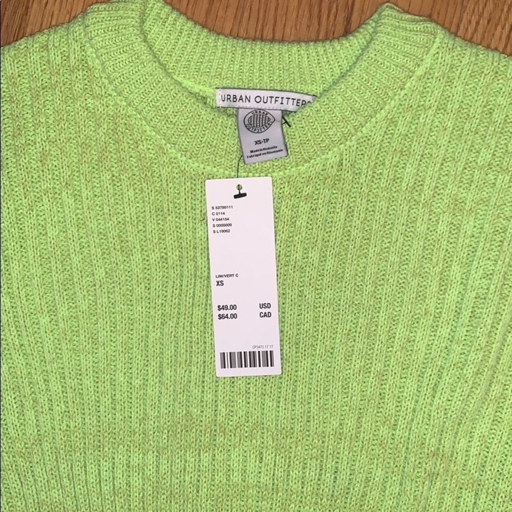 cropped ribbed neon green sweater, never worn